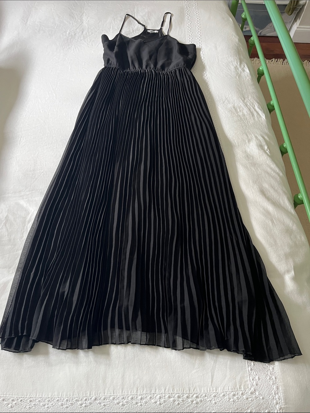Bar III black pleated maxi dress with adjustable Racerback straps, Size Medium
